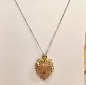 Cute Turtle Tortoise Rhyolite Stone‎ Stamped Karis STS Pendant Chain Necklace